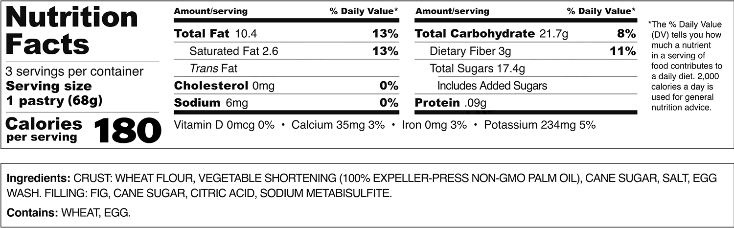 Hillos Nutritional Fact coyotas Fig