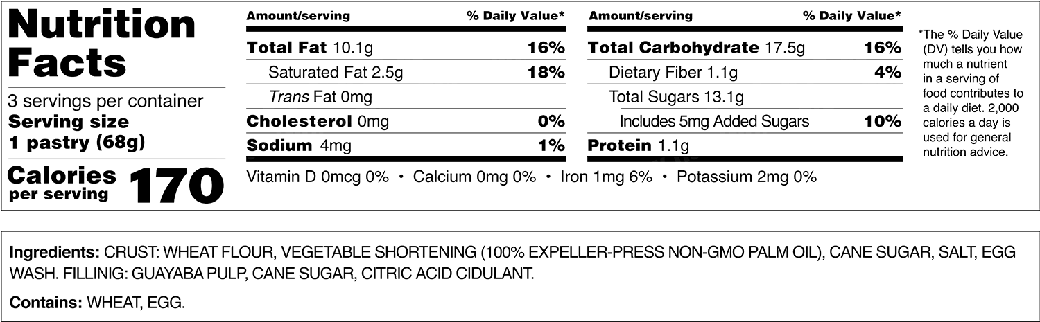 Hillos Nutritional Fact coyotas guava