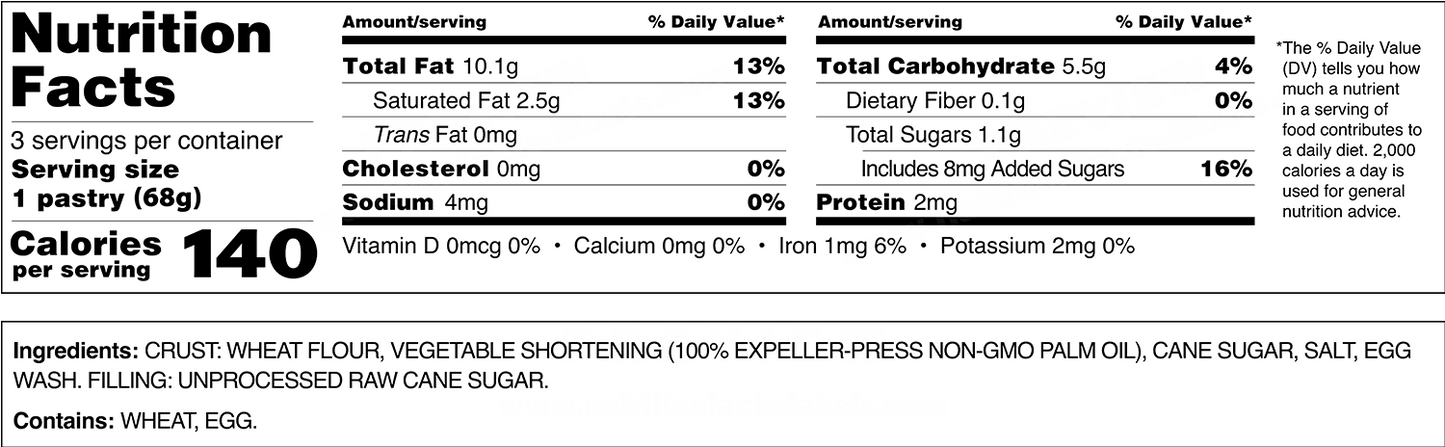 Hillos Nutritional Fact coyotas pilncillo