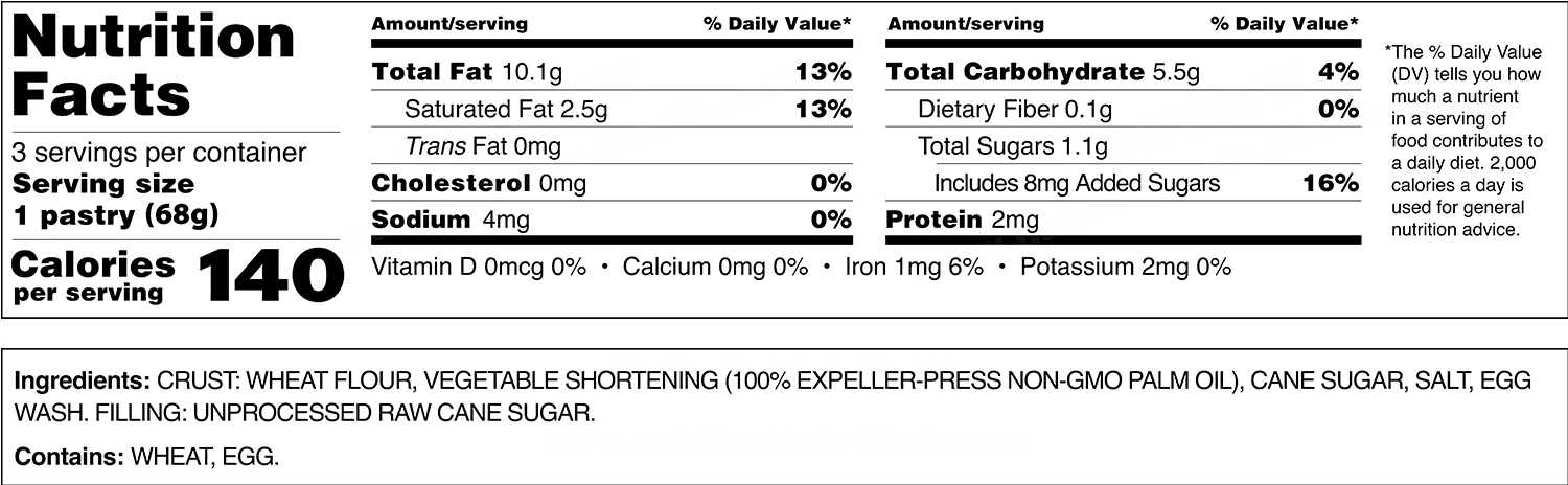 Hillos Nutritional Fact coyotas pilncillo